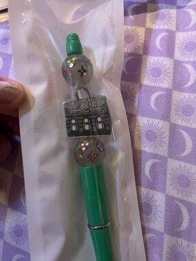 Green Decorative Ballpoint Pen with Purse Charm